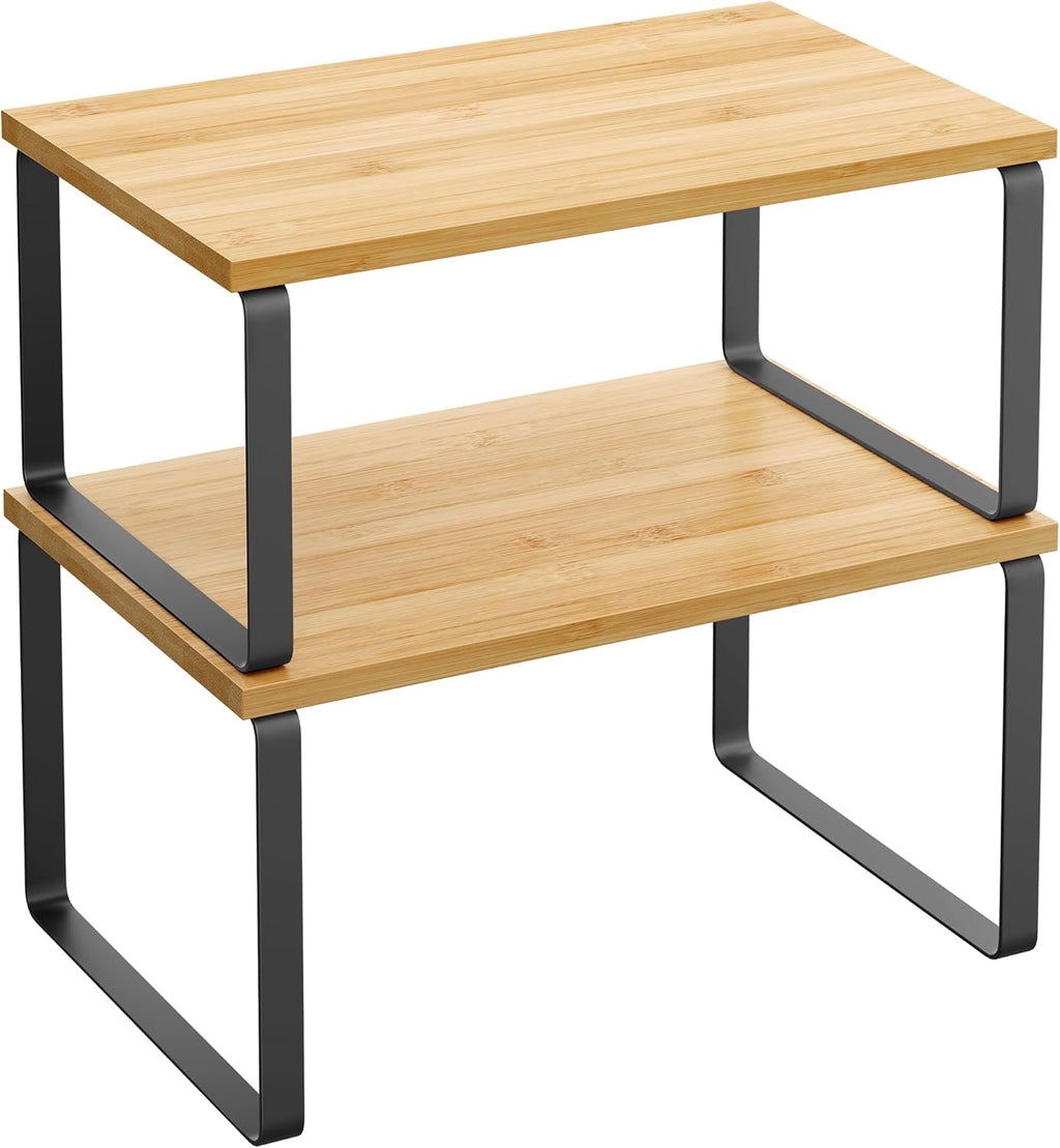 Gewuerzregal 2er Set stapelbar Metall Holz schwarz 29,7cm-39,7cm Kuechen Organizer