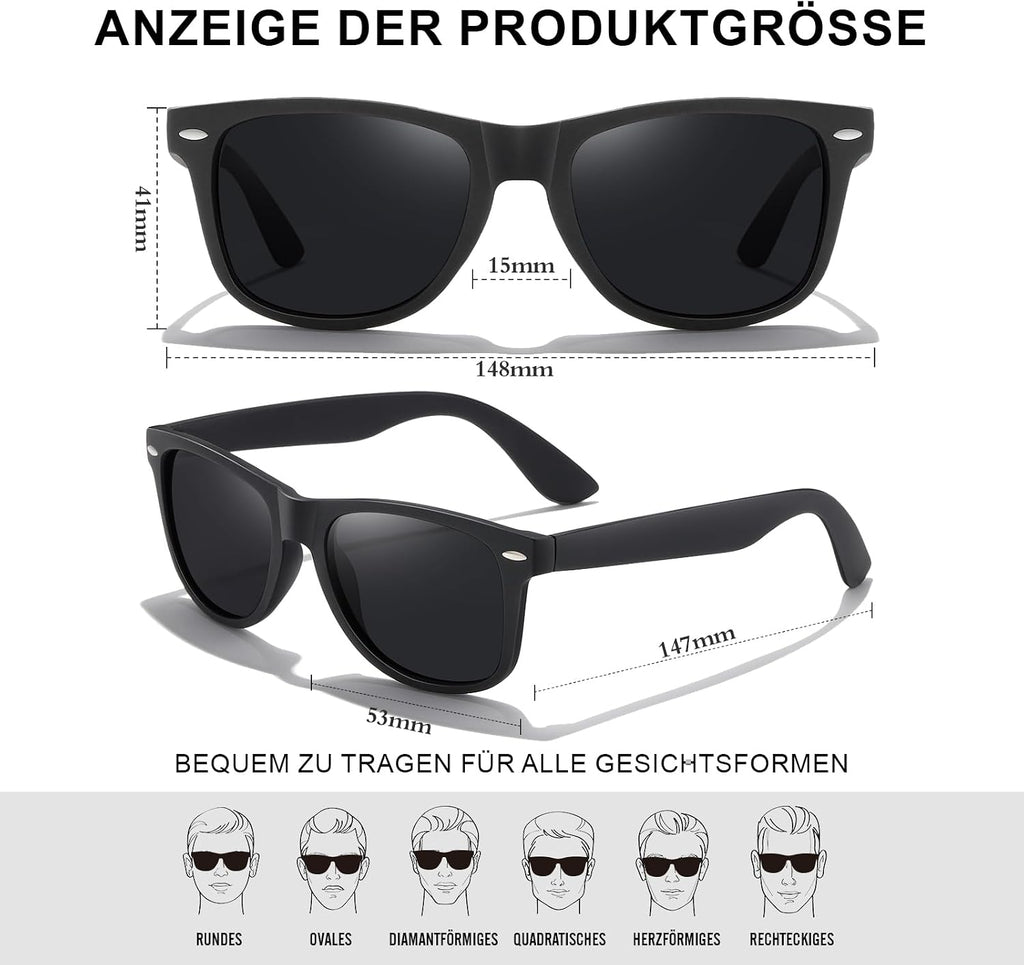 Polarisierte Sonnenbrille Unisex Schwarz UV400 Retro Vintage Sportbrille Fahren