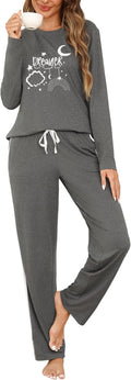 Damen Schlafanzug lang Baumwolle Pyjama Set mit Print und Taschen S-XXL