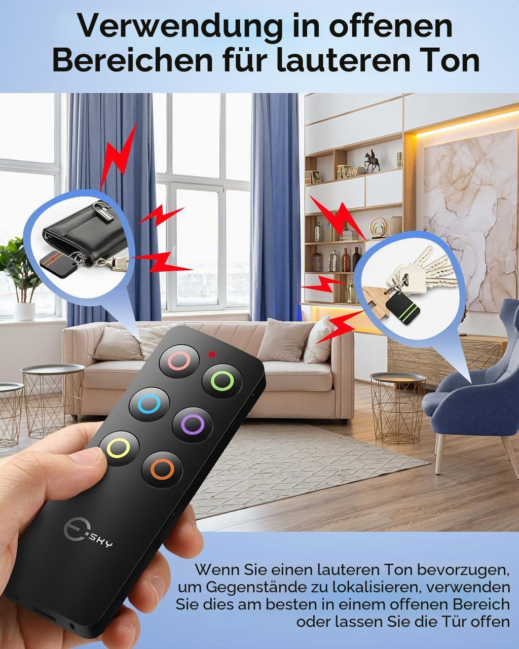 Schluesselfinder Set mit 6 Empfaengern und Pfeifton fuer Schluessel