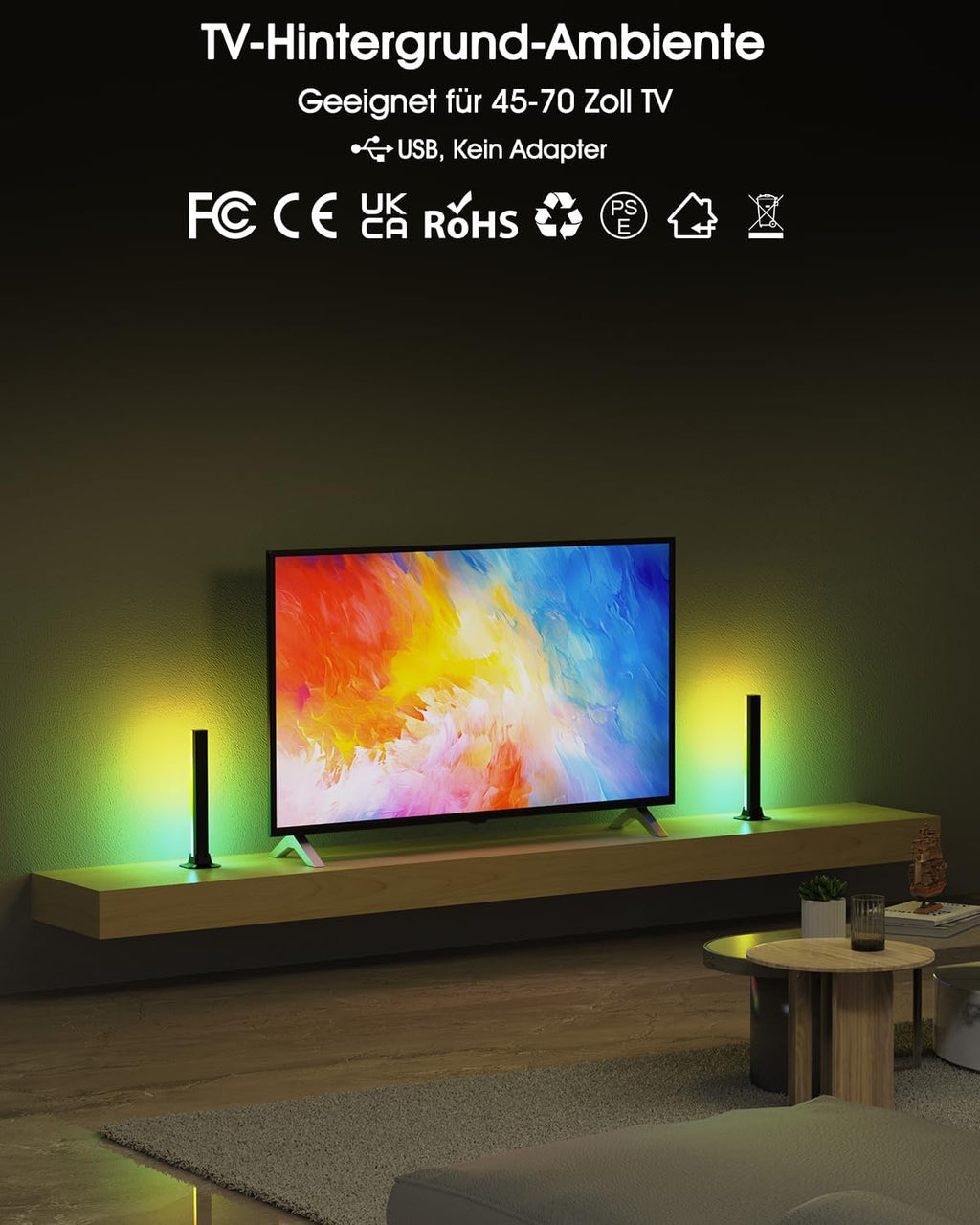 LED RGB Lightbar 2 Stueck 32 cm USB Ambient TV Beleuchtung mit Fernbedienung