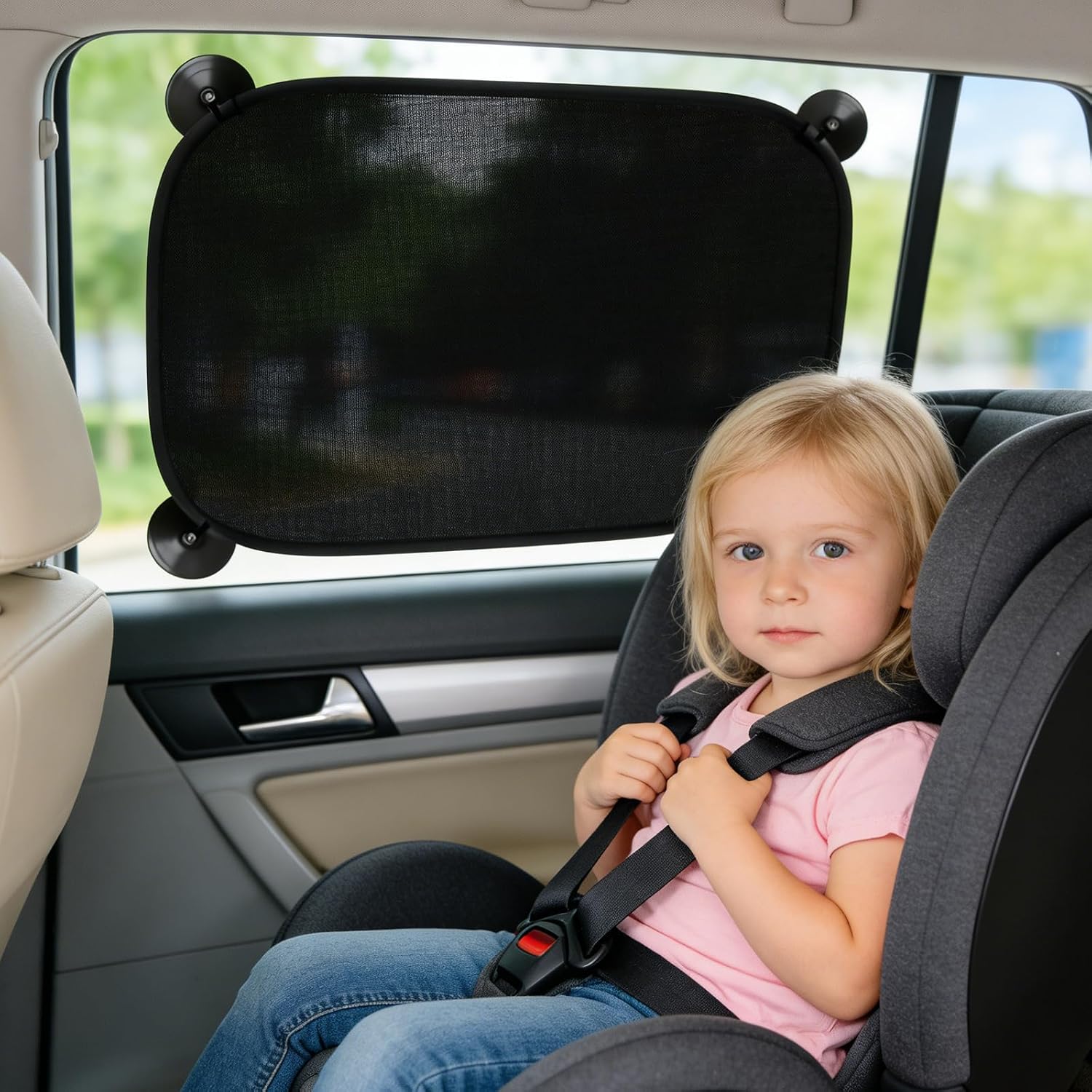 Sonnenschutz Auto 2er Set 44x36 cm mit 8 Saugnaepfen UV-Schutz fuer Kinder