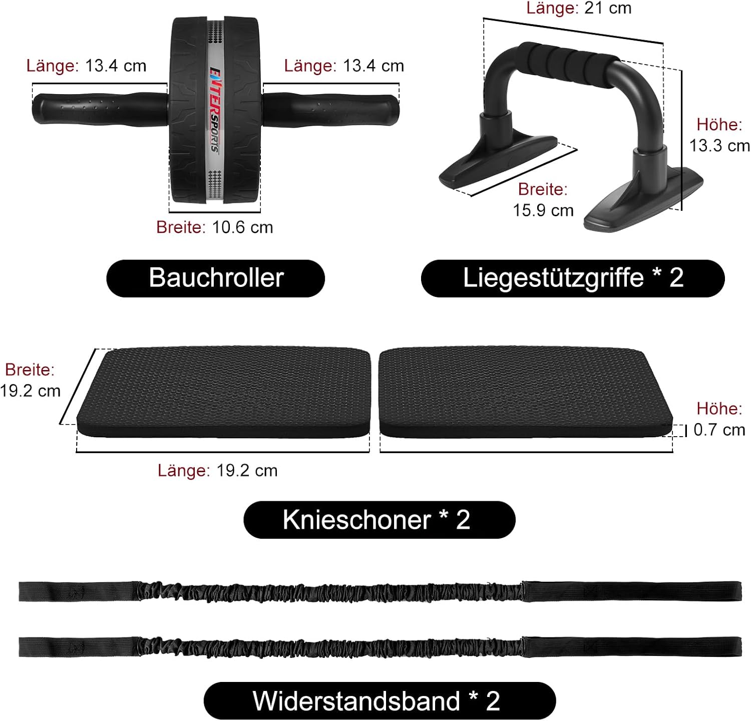 EnterSports Bauchmuskelroller mit zwei Kniematten, Bauchtrainer fuer Zuhause