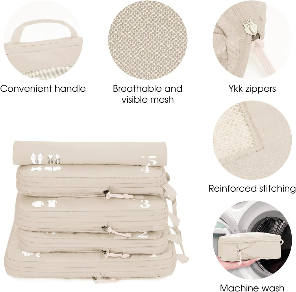 5er Set Kompressions Packing Cubes Koffer Organizer Gruen