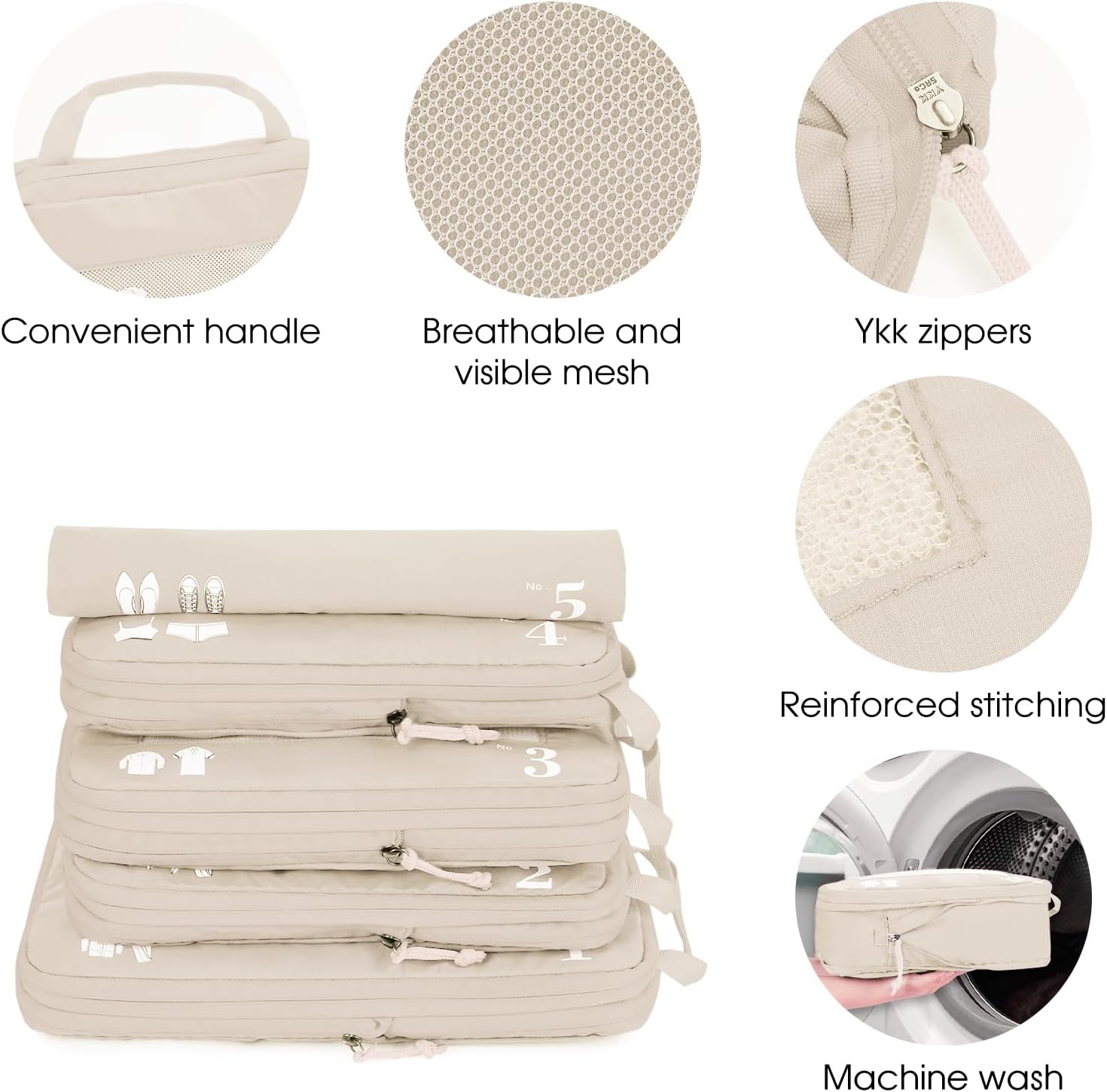 5er Set Kompressions Packing Cubes Koffer Organizer Gruen