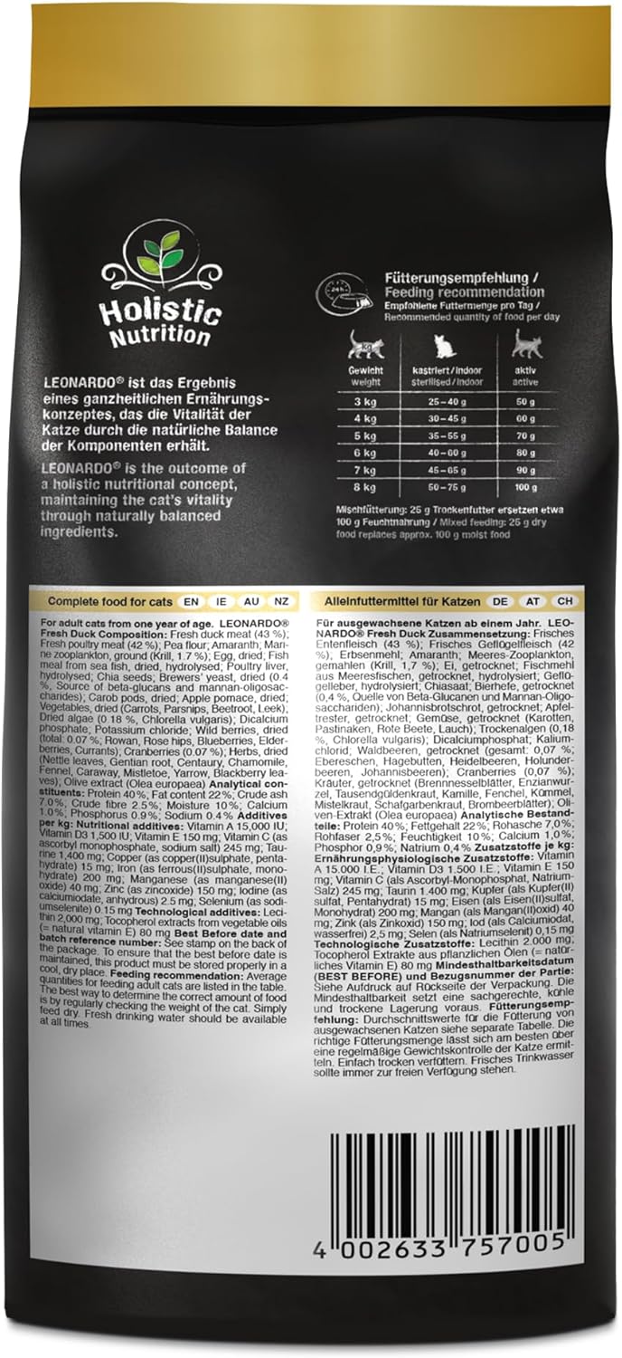 LEONARDO Fresh Duck & Poultry Katzenfutter Trocken 85% Frischfleisch