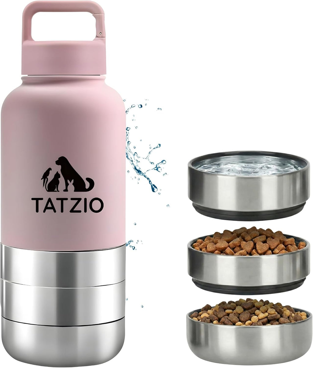 Reiseflasche 4-in-1 fuer Hunde Katzen Edelstahl isoliert auslaufsicher cr