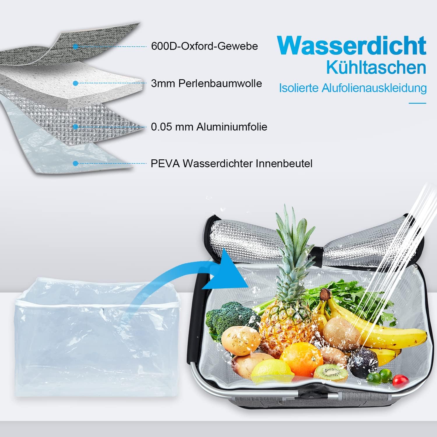 faltbare isolierte Kuehltasche wasserdicht fuer Camping Picknick