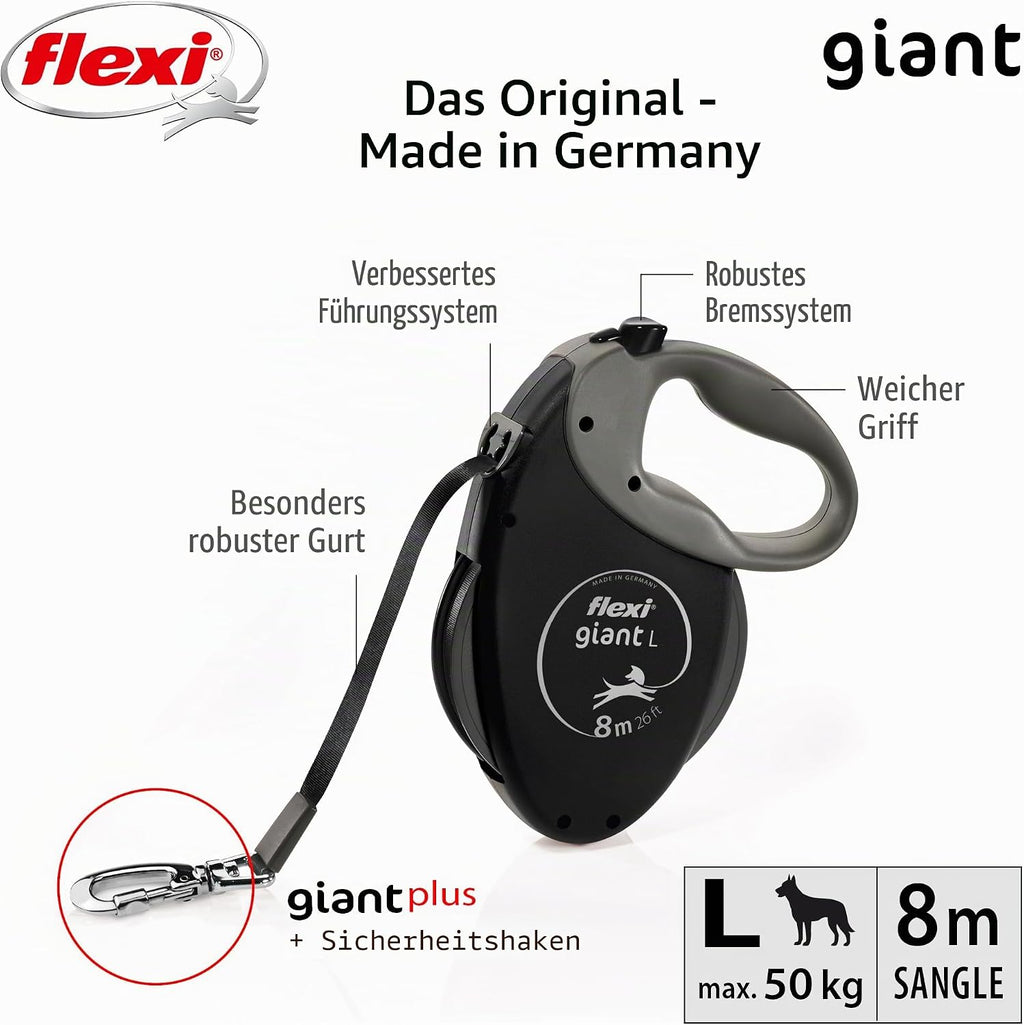 Flexi Giant Plus Leine 8 m L bis 50 kg neonfarbenes Band ergonomische Bremse