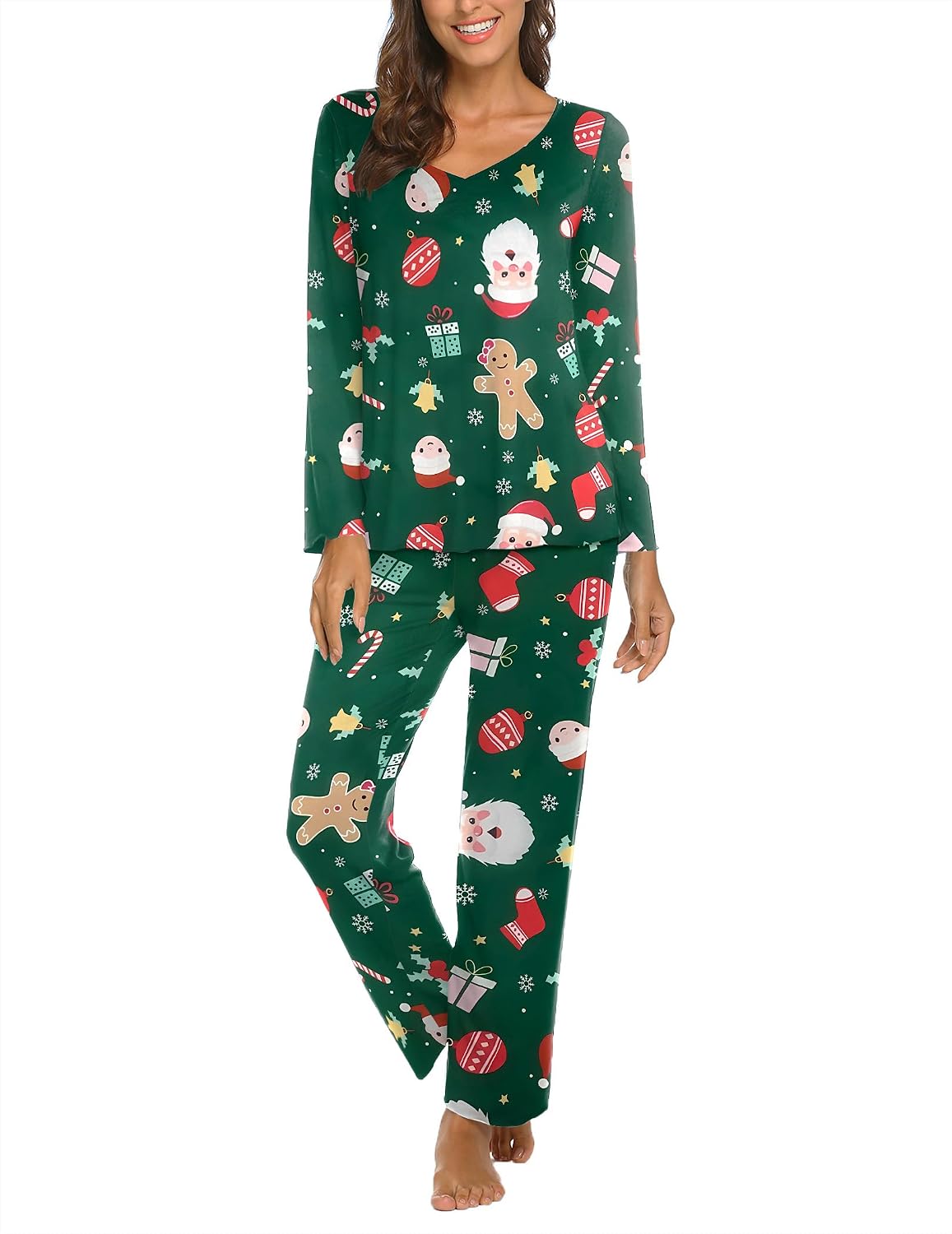 Ekouaer Damen Schlafanzug Zweiteiler lang kuschelig Herbst Pyjama S-XXL