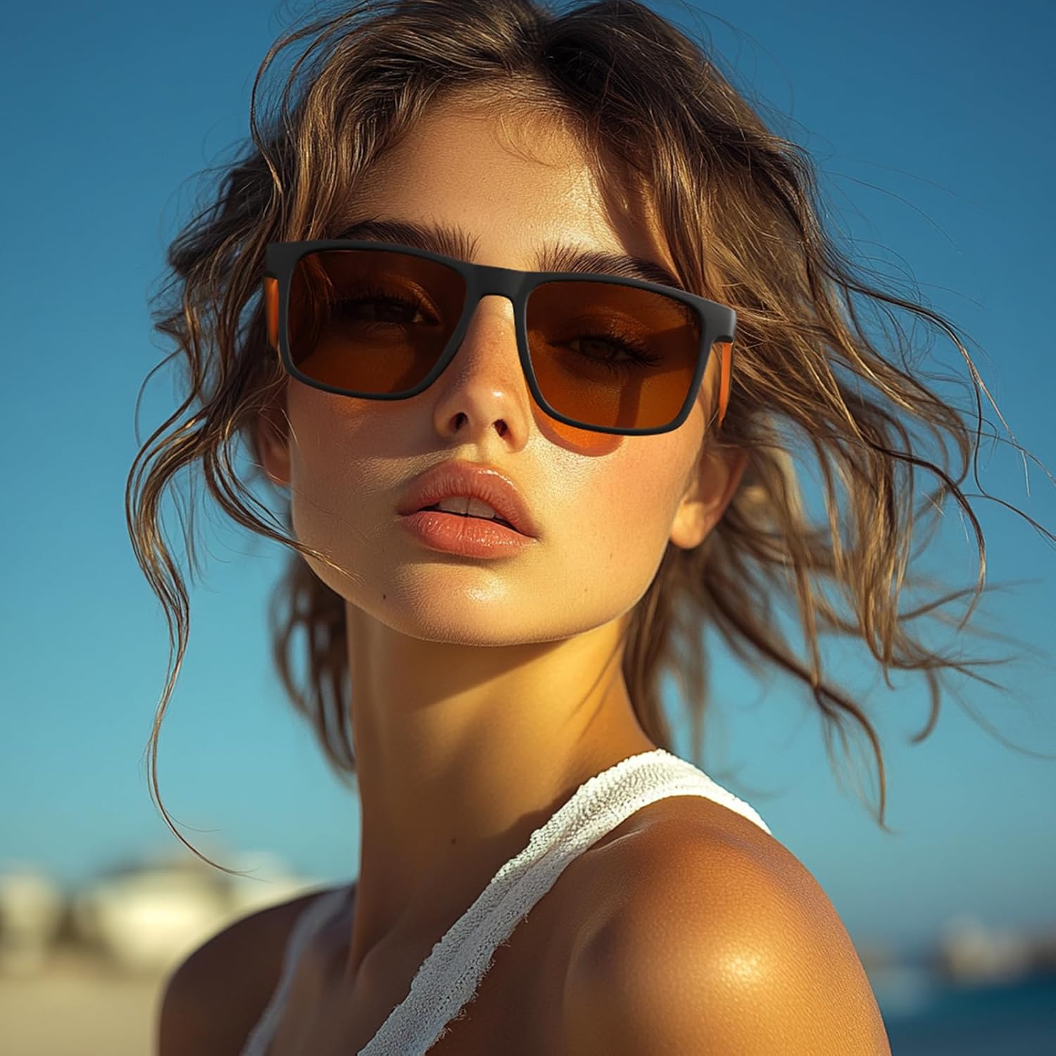 Polarisierte Sonnenbrille Herren Damen rechteckig UV400 Schutz fuer Angeln Fahren