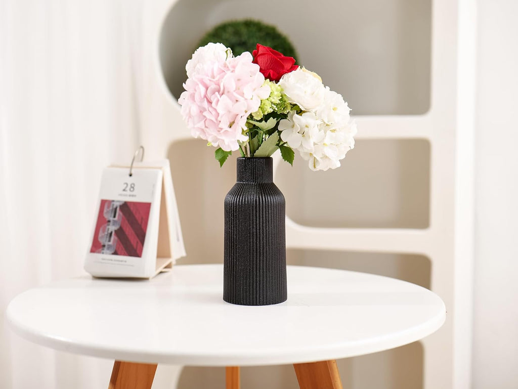 Keramikvase 20 cm matt weiss rund - Moderne Boho Deko fuer Pampasgras