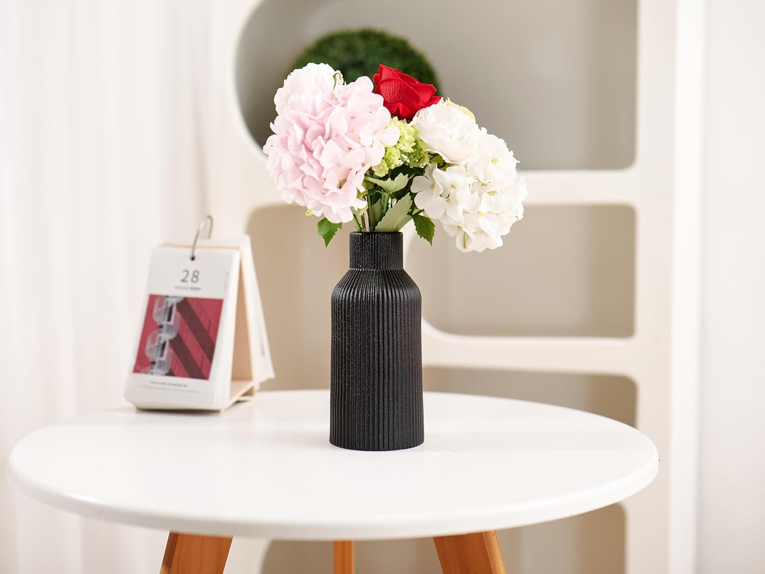 Keramikvase 20 cm matt weiss rund - Moderne Boho Deko fuer Pampasgras
