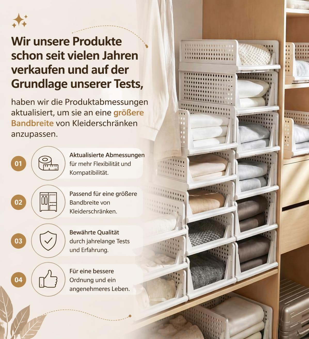 4er Set Stapelboxen Kleiderschrank Organizer Kunststoff Grau RMAN