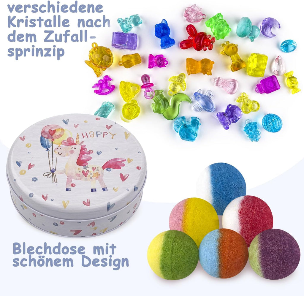 Badebomben Kinder 12er Set mit Kristall Ueberraschung Natur Schaumbad