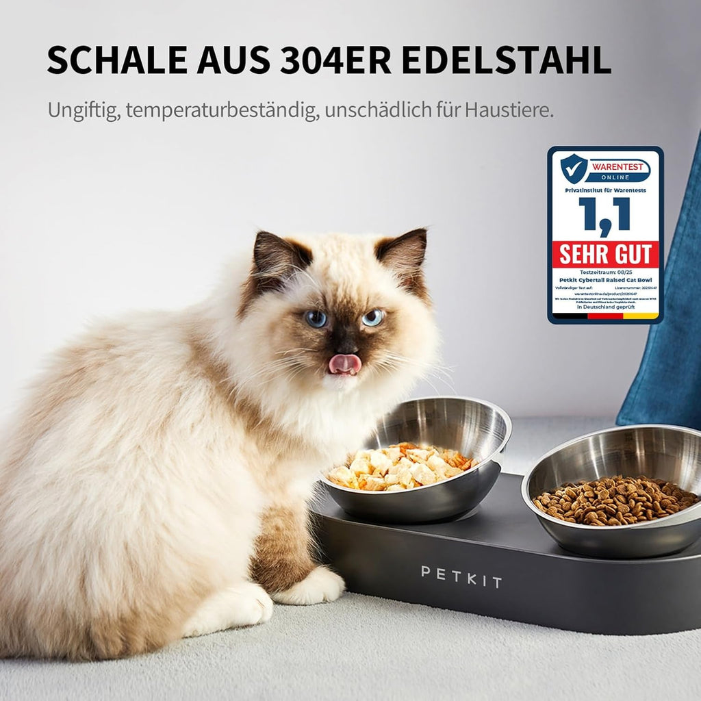 Katzen Futternapf Set Edelstahl erhoeht rutschfest mit Halter