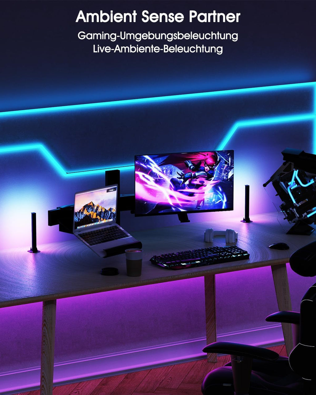 LED RGB Lightbar 2 Stueck 32 cm USB Ambient TV Beleuchtung mit Fernbedienung