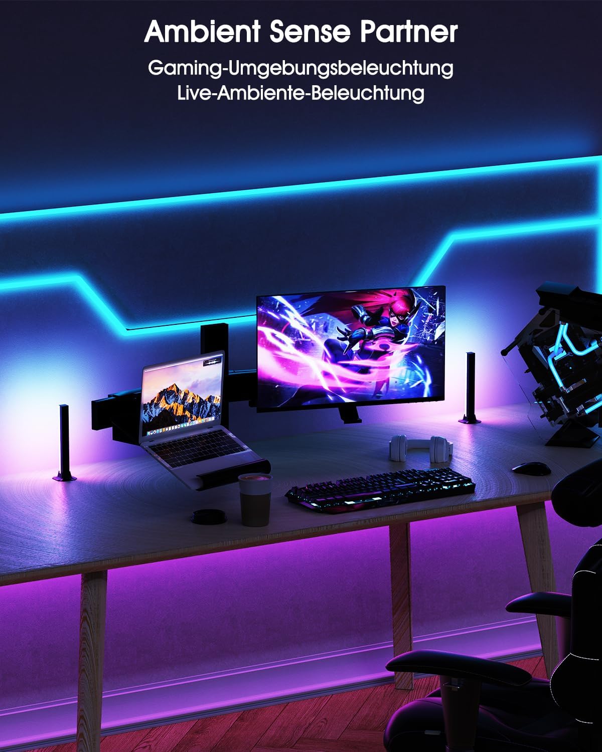 LED RGB Lightbar 2 Stueck 32 cm USB Ambient TV Beleuchtung mit Fernbedienung