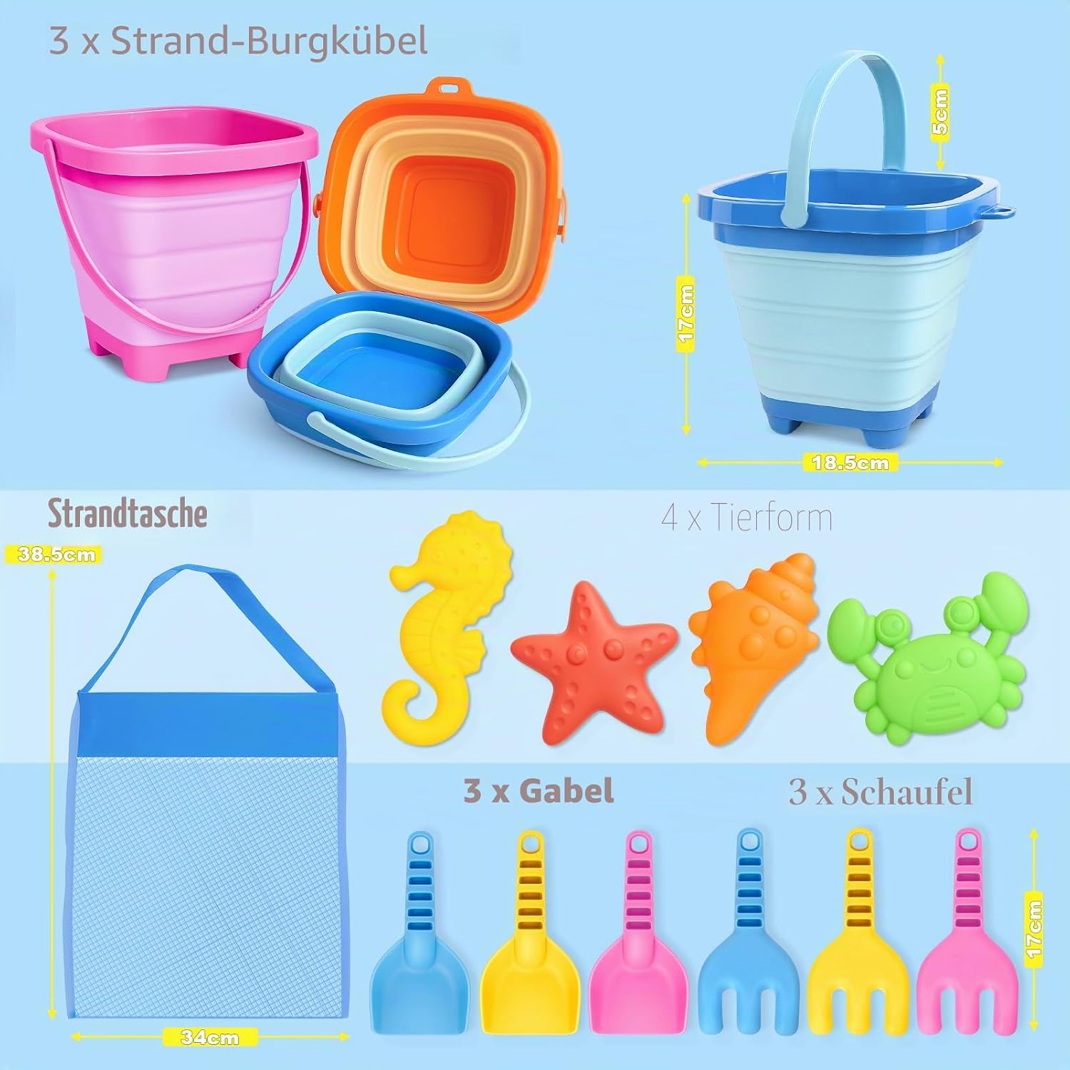 Sandspielzeug Set 14-tlg. Kinder Strandspielzeug mit Eimer Foermchen Schaufel