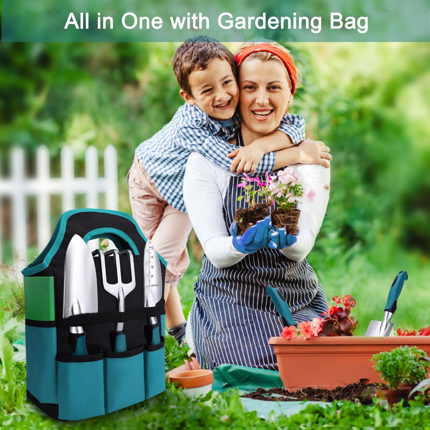 Kynup 7-teiliges Gartenwerkzeug-Set mit Tasche, ergonomische Griffe