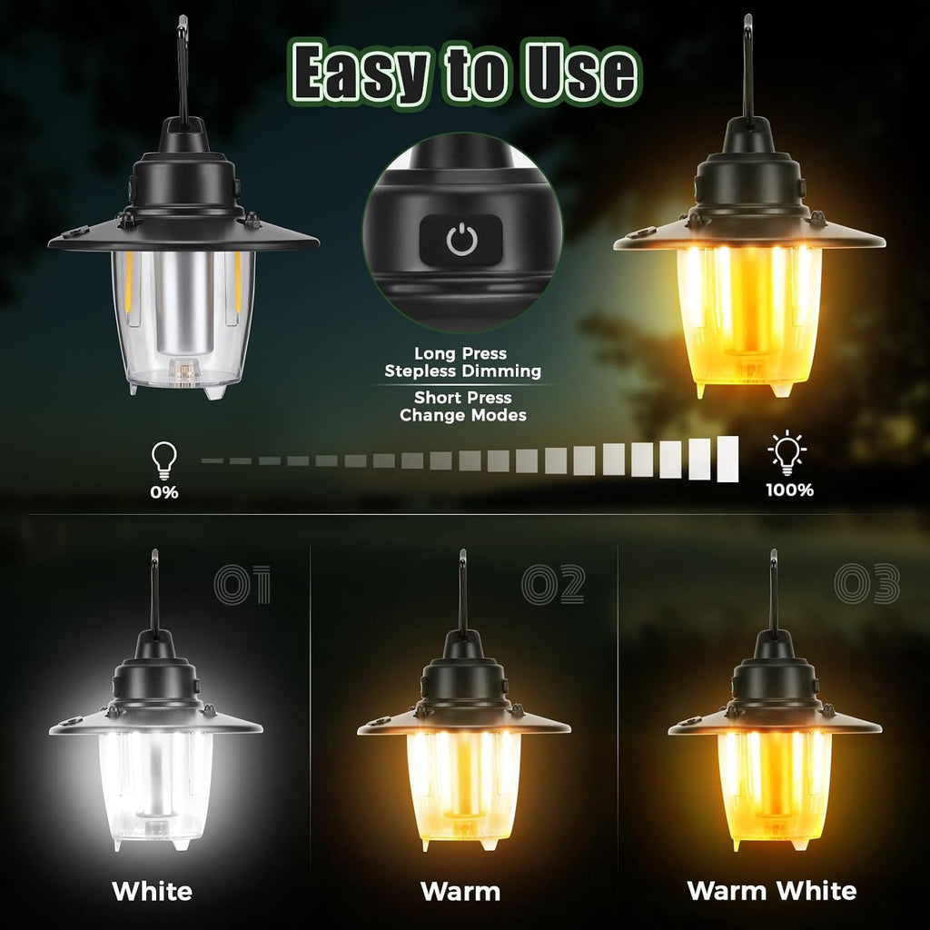 LED Campinglampe 2800 mAh Aufladbar IP65 Tragbare Campingleuchte mit Haken