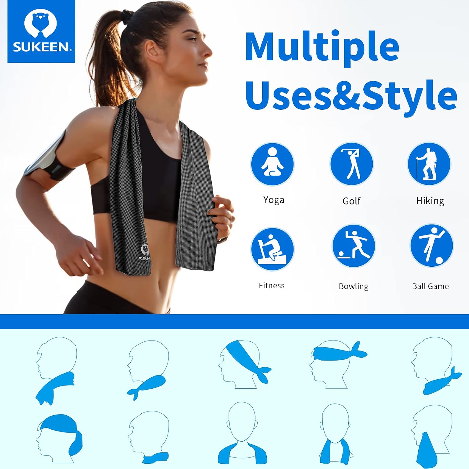 Sukeen Kuehlendes Handtuch Set fuer Sport Wandern Laufen Tennis Reisen