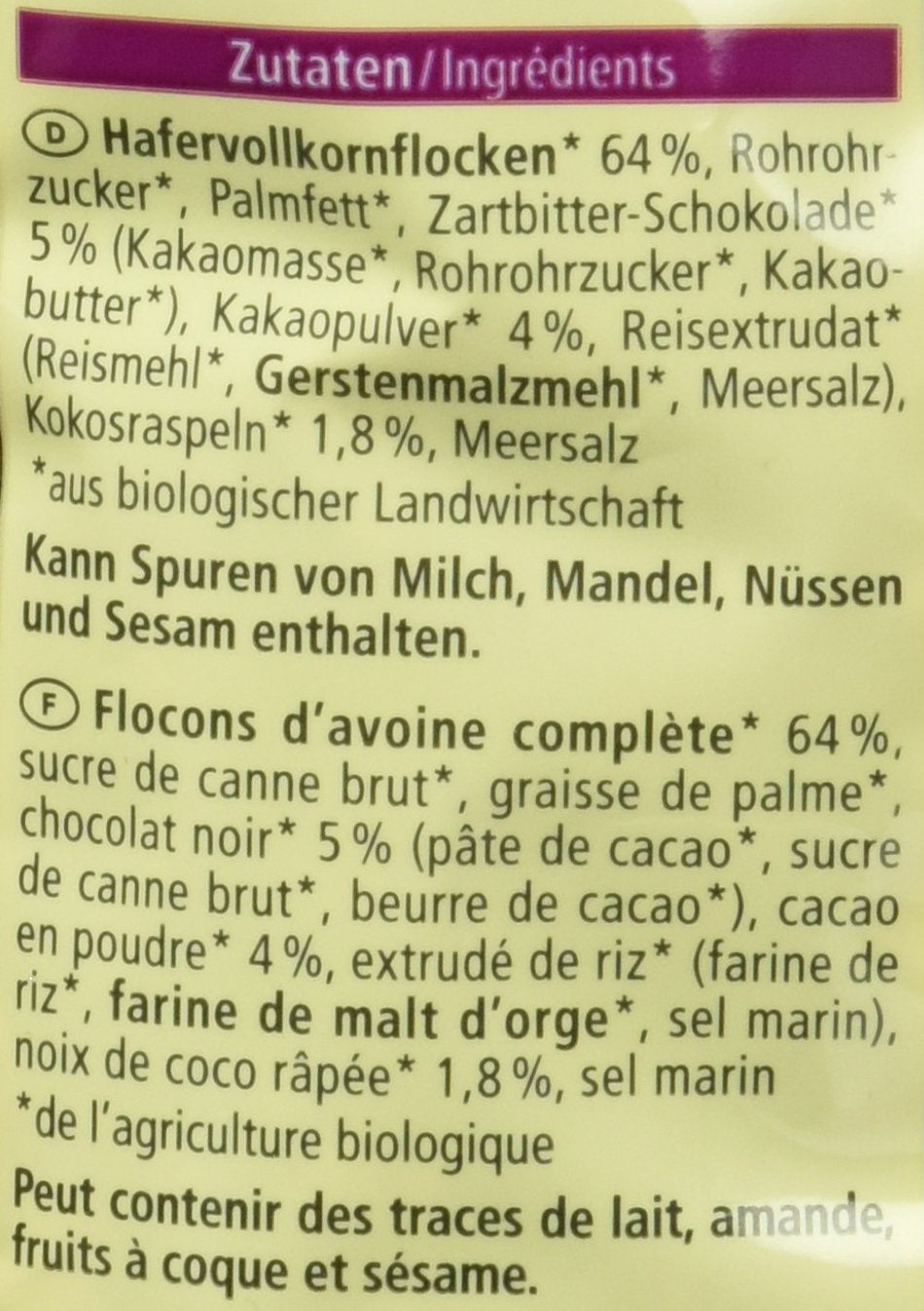 Bio Hafer Crunchy Schoko Knuspermuesli verschiedene Sorten