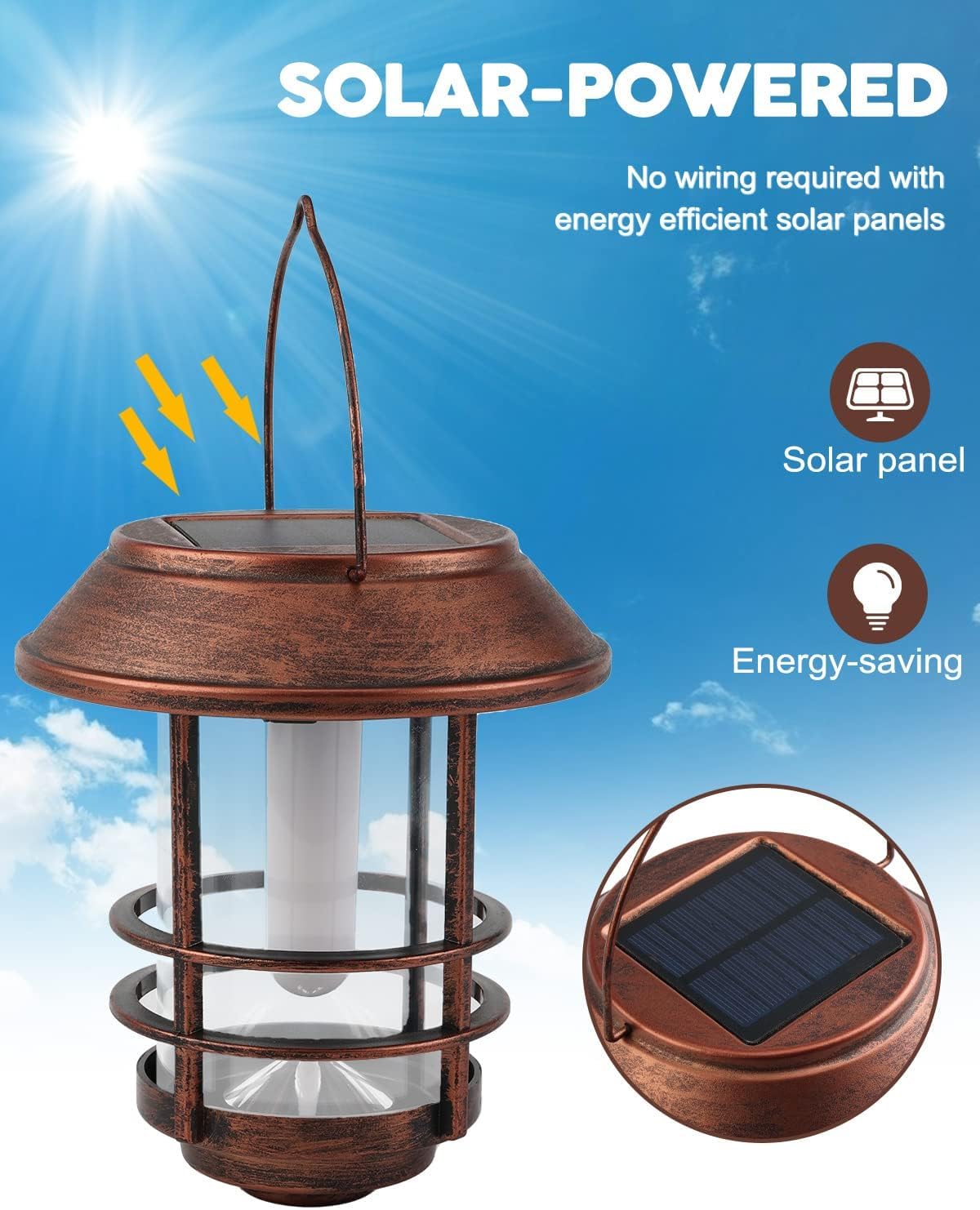 FLOWood Solar Gartenlaterne haengend mit Flammeneffekt IP65 Metall/Glas