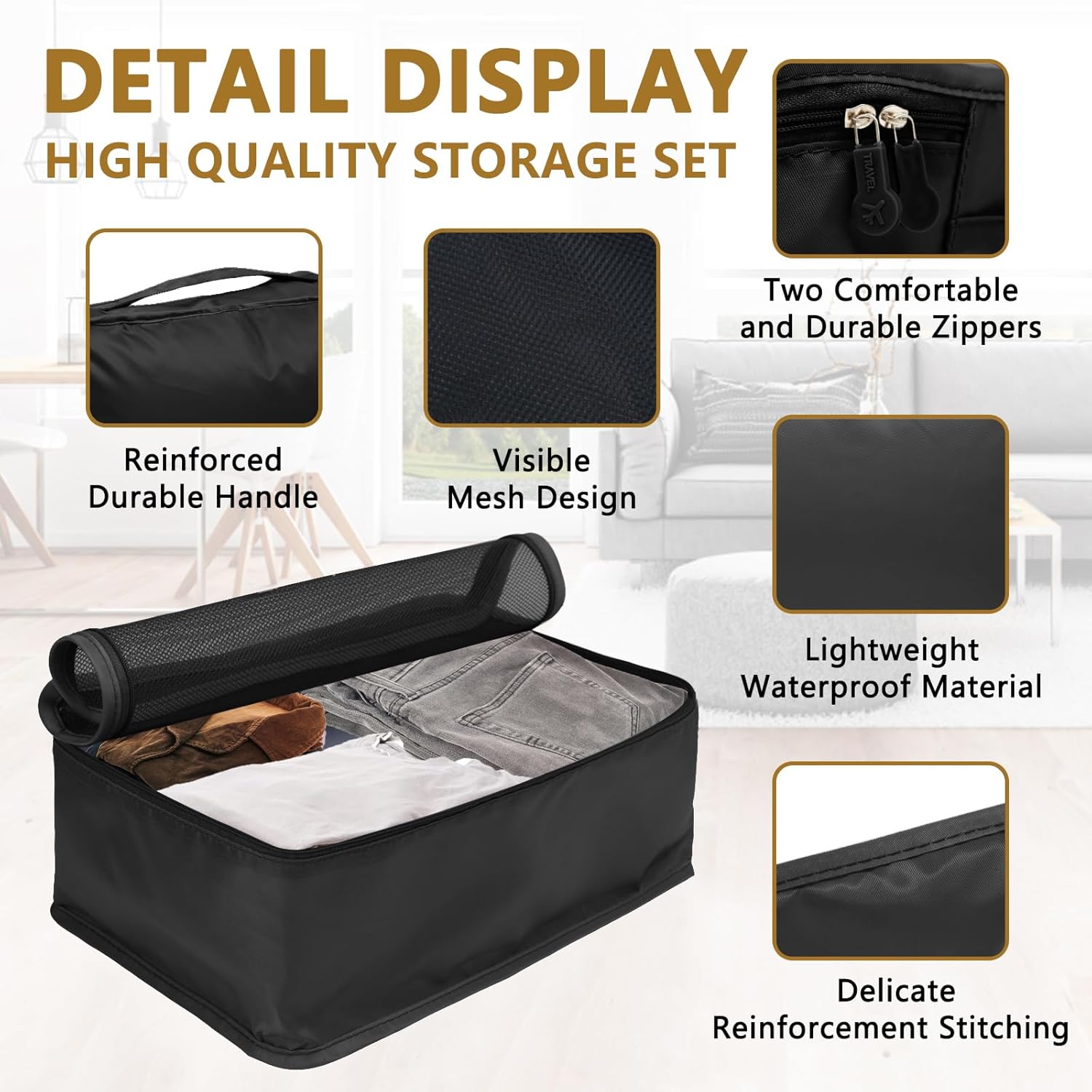 Koffer Organizer Set 12 Stueck Packwuerfel Reise Gepaeck Organizer Grau