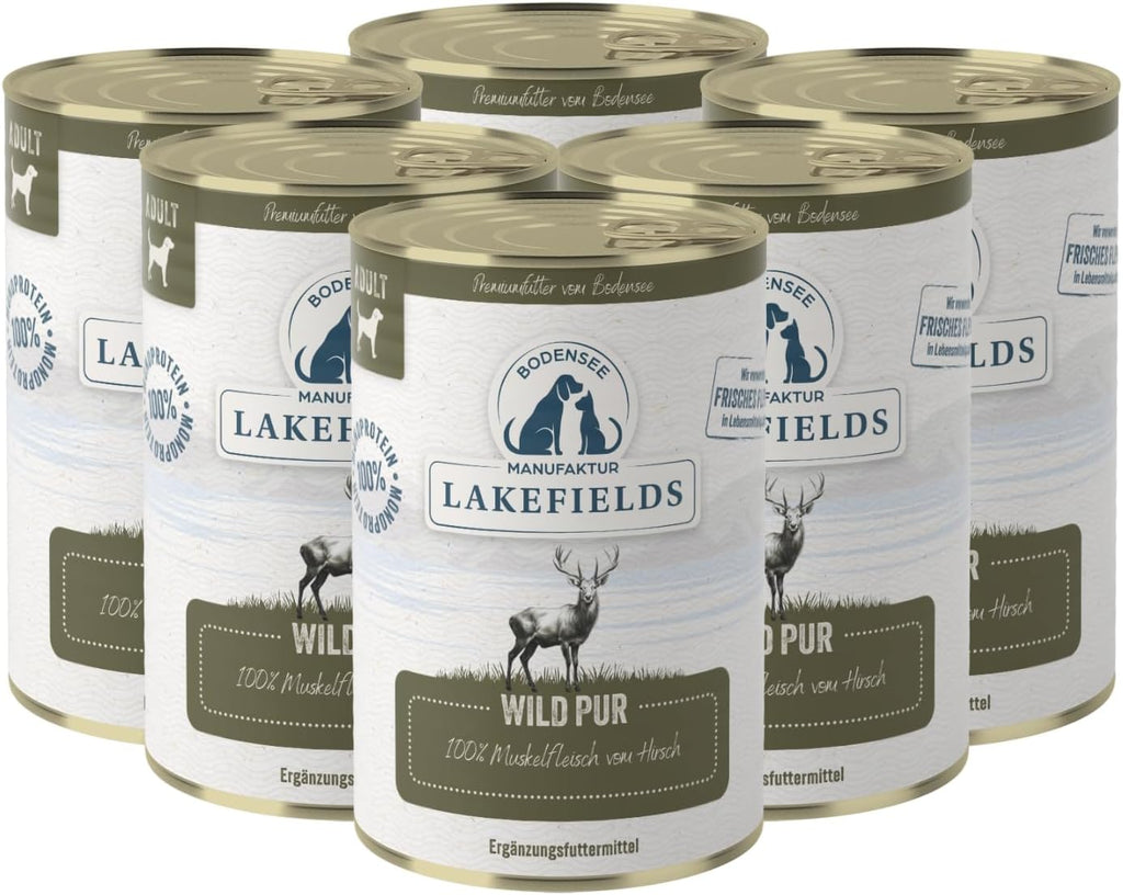 Lakefields Hundefutter Nass Wild 6 x 400g 100% Muskelfleisch getreidefrei