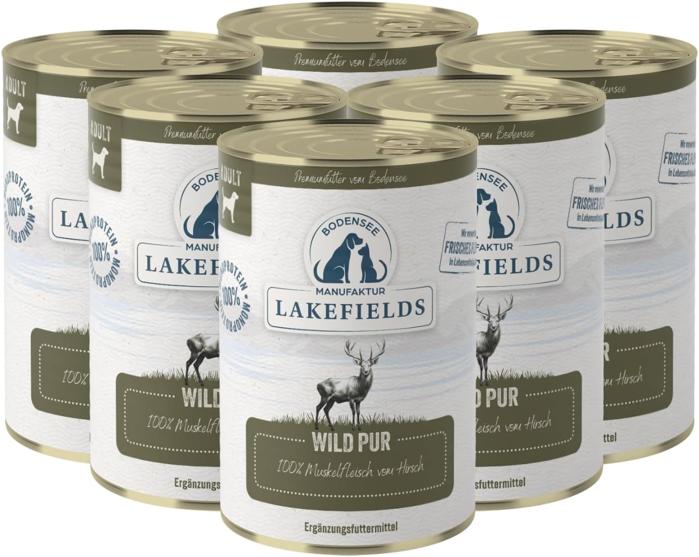Lakefields Hundefutter Nass Wild 6 x 400g 100% Muskelfleisch getreidefrei