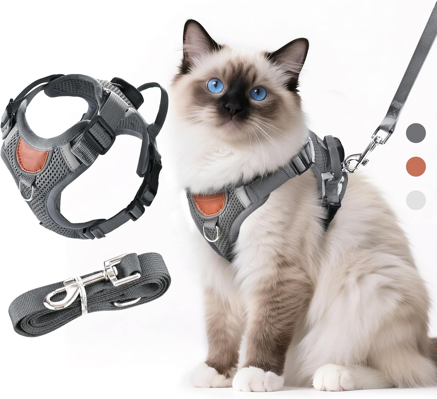 Katzengeschirr verstellbar mit Leine S-L, ausbruchsicher, reflektierend, atmungs