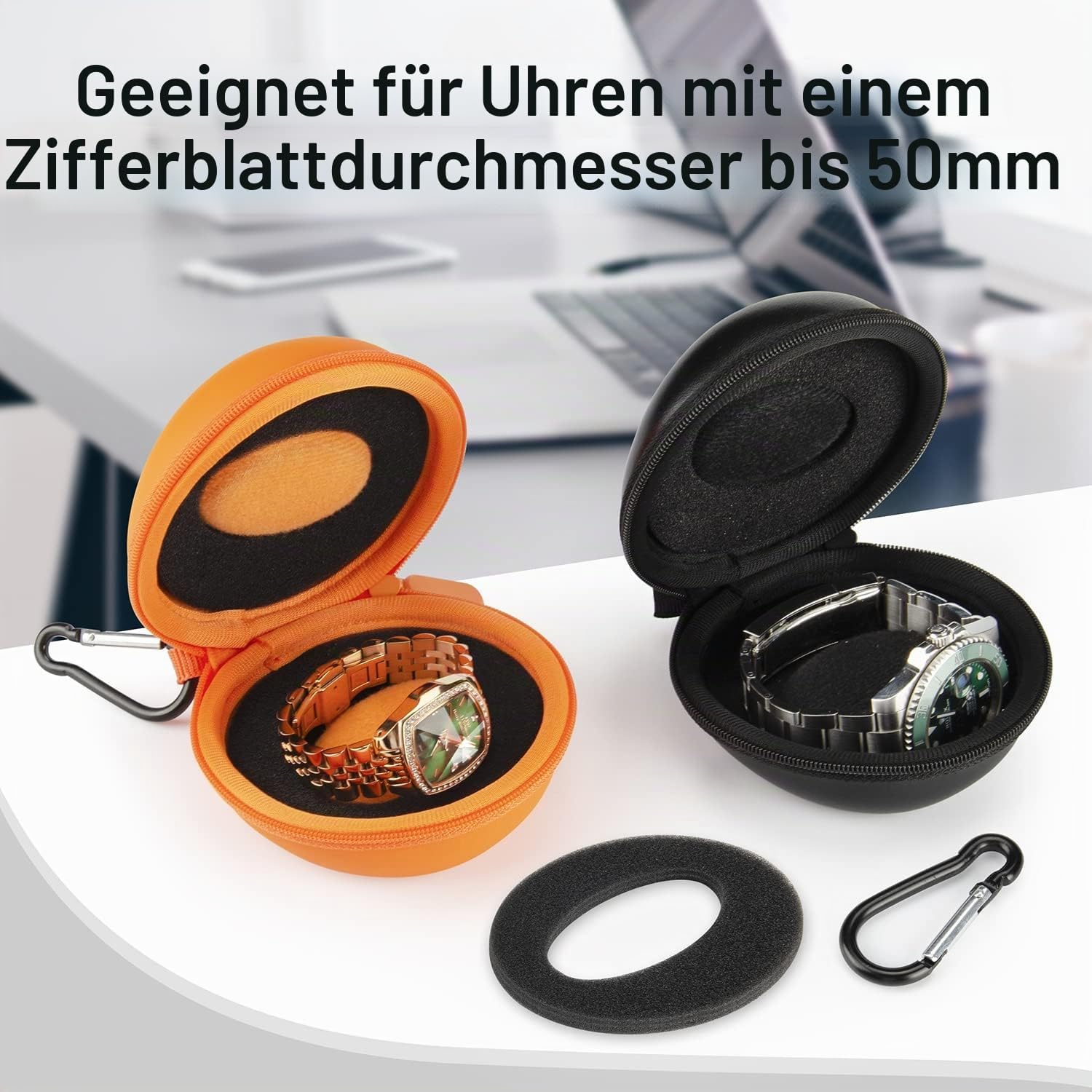 Reise Uhrenetui Orange 1 Fach bis 50 mm Schutzetui Uhr