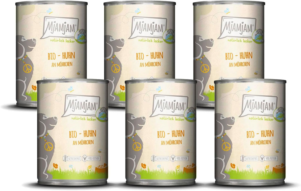 MjAMjAM Hundefutter Nassfutter Bio Huhn mit Moehrchen 6x400g getreidefrei -2