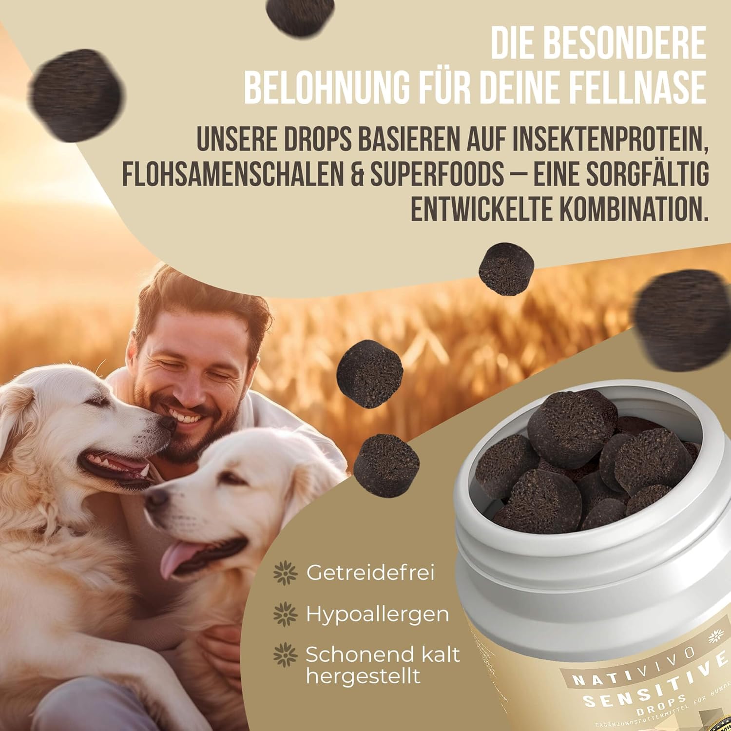 Sensitive Drops Hundeleckerli Insektenprotein getreidefrei Flohsamenschalen 300