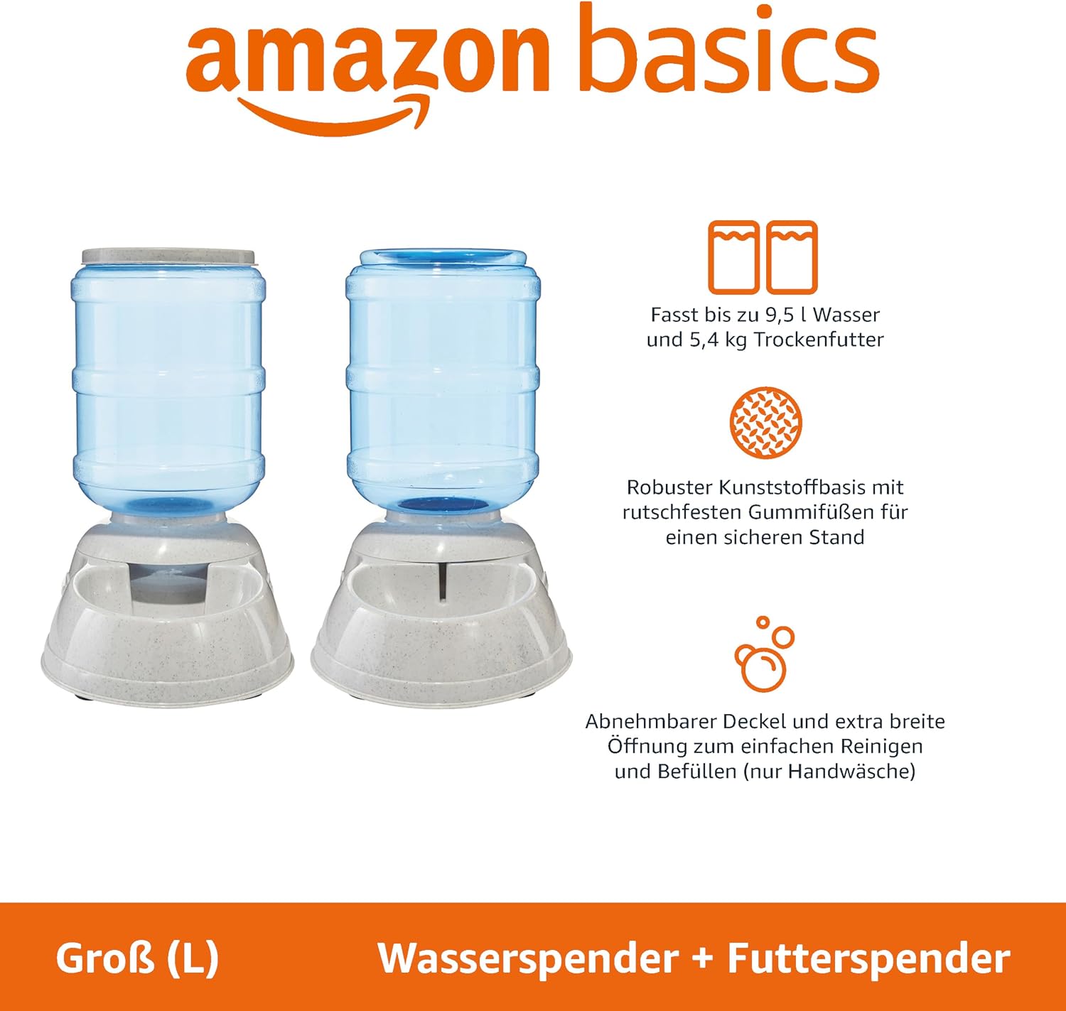 Amazon Basics Futter- und Wasserspender S transparent fuer Hunde Katzen