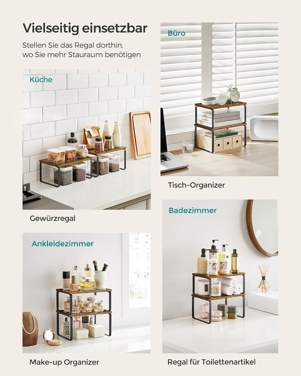 Gewuerzregal 4er Set stapelbar Kuechen Organizer Metallrahmen