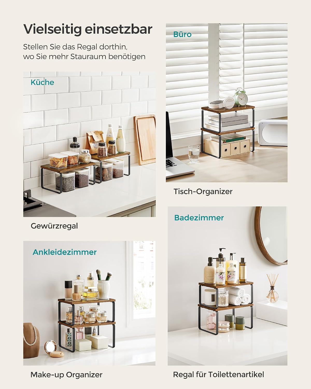 Gewuerzregal 4er Set stapelbar Kuechen Organizer Metallrahmen