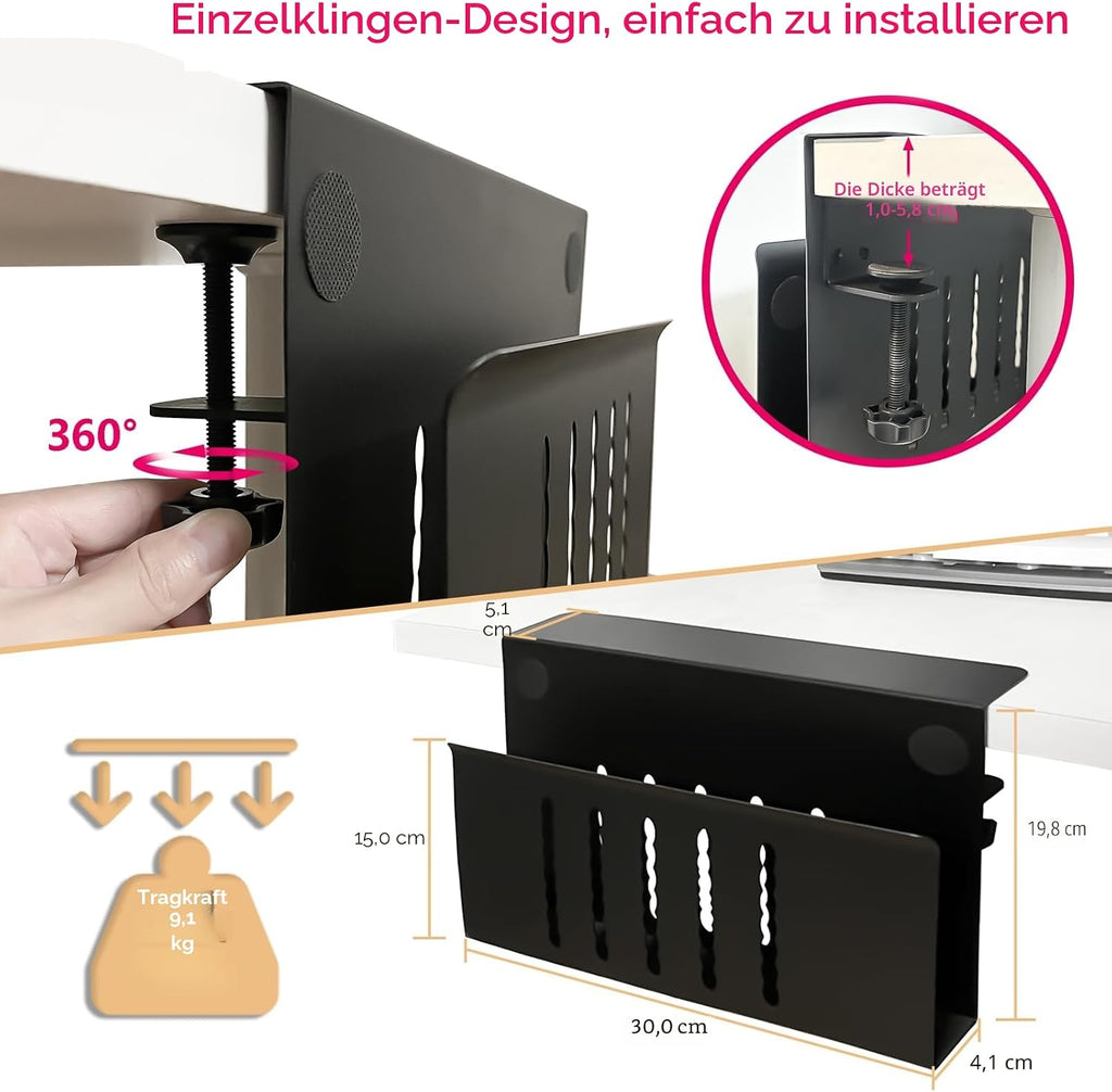 Laptophalter zum Einhaengen unter Tisch Stahl schwarz Schreibtisch Organizer