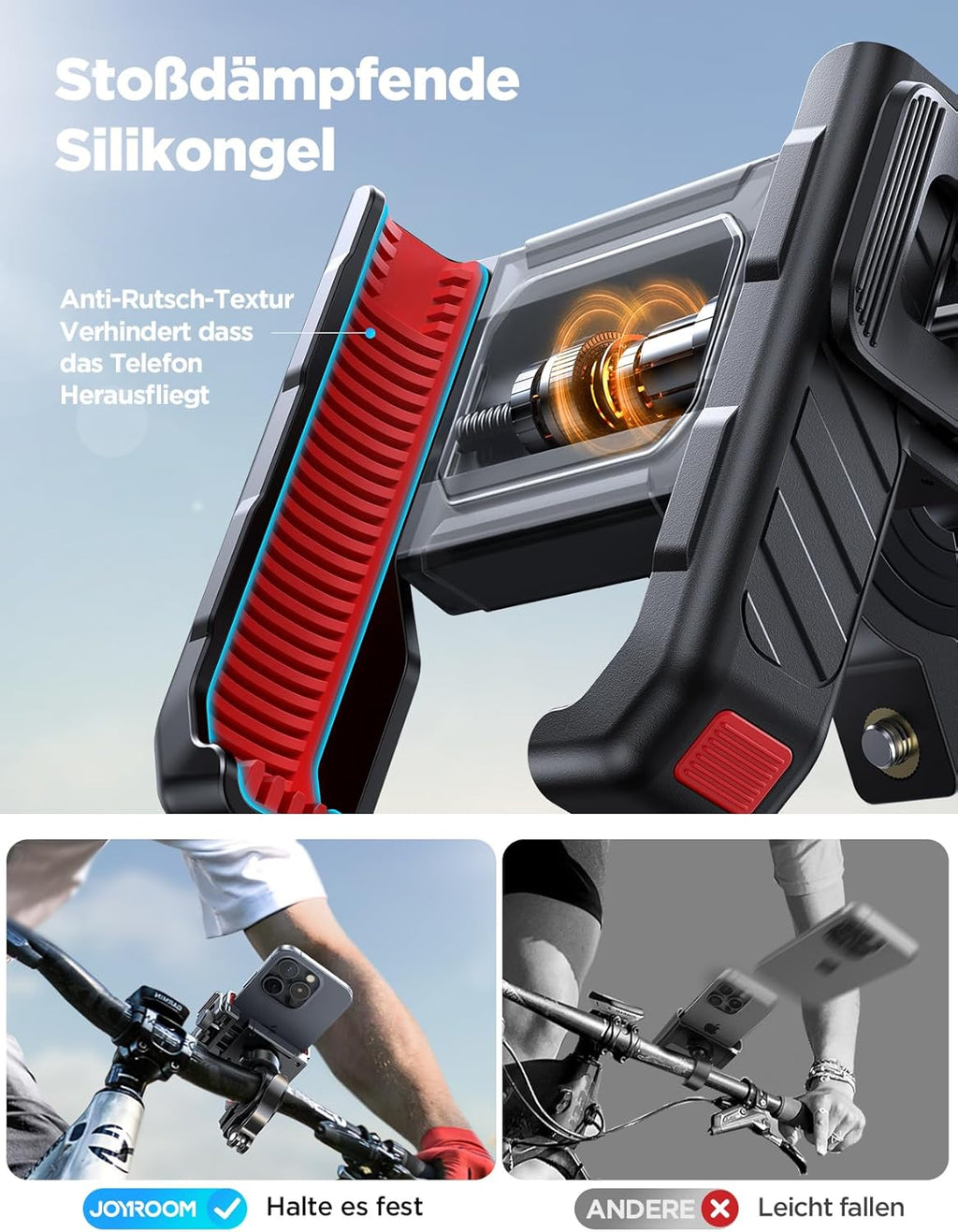 Fahrrad Handyhalterung mit Vibrationsdaempfer Schnellspanner universal