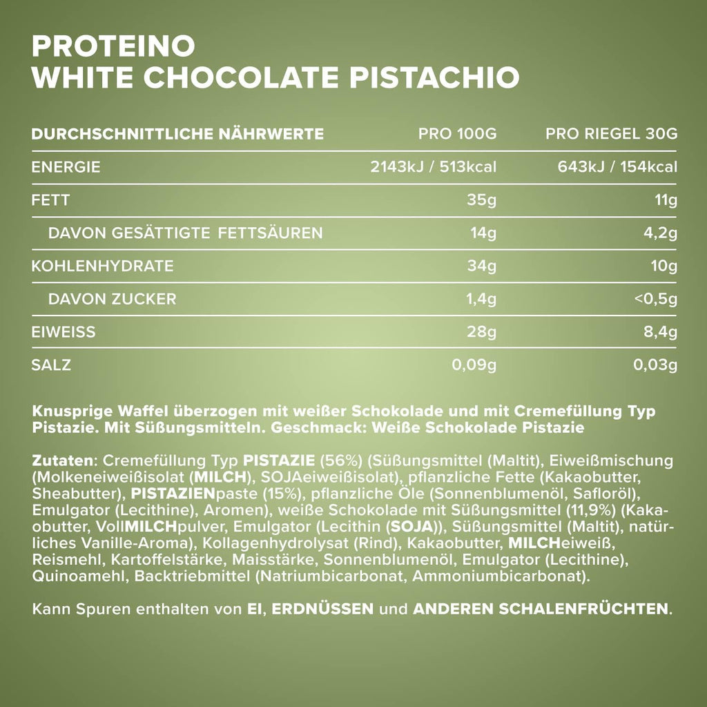 Proteino Protein Riegel White Chocolate Pistachio Protein verschieden