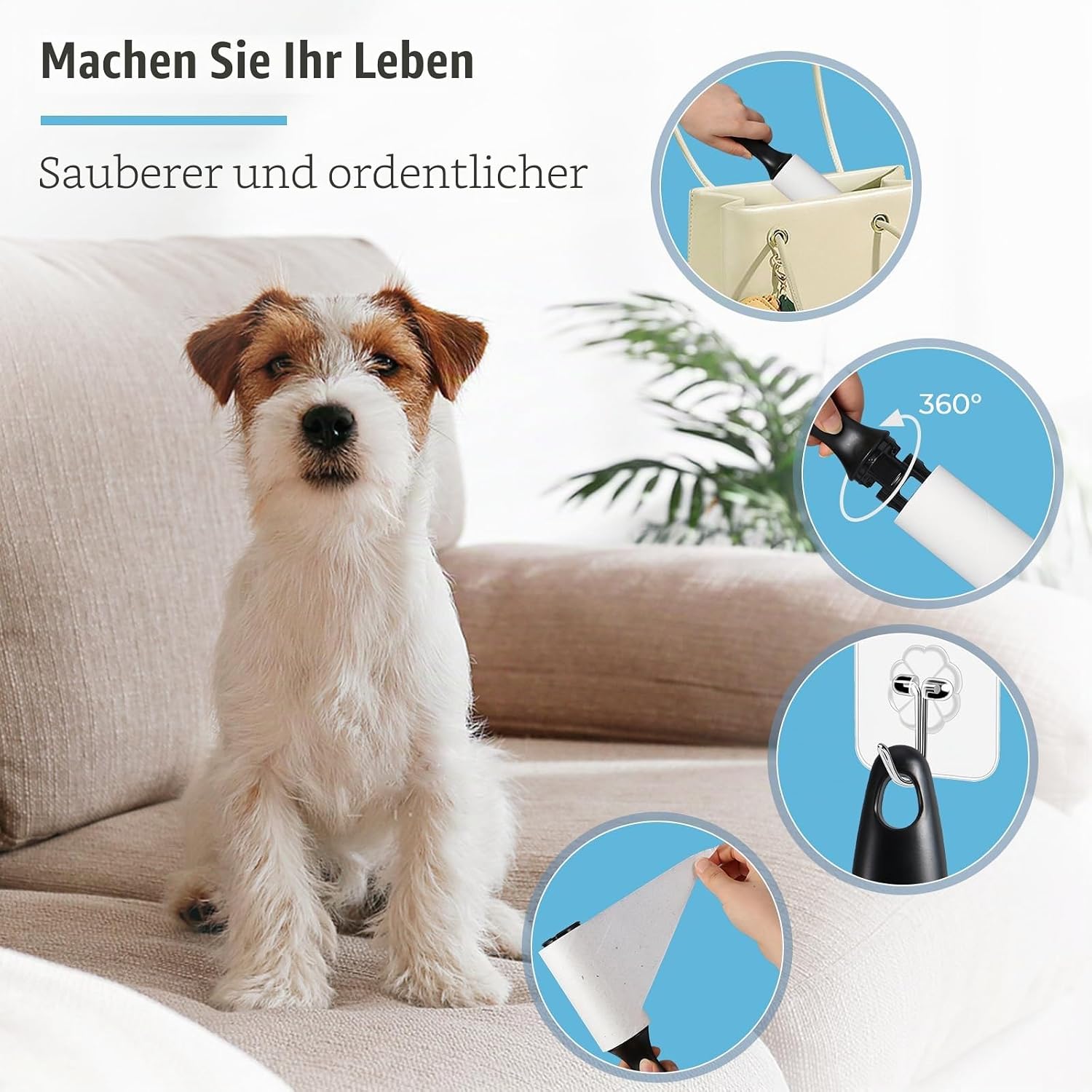 Oderra Fusselrolle selbstklebend 6 Rollen x 60 Blatt Tierhaare Kleidung Sofa