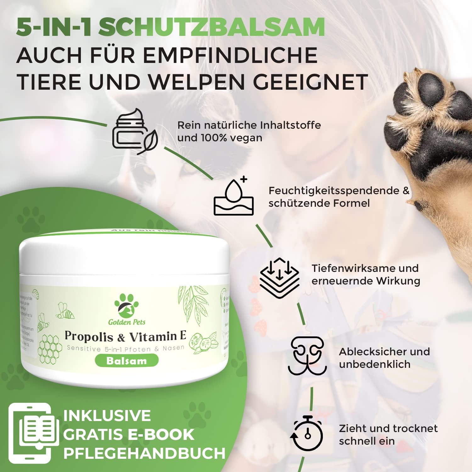 Golden Pets Pfotenbalsam Stick mit Propolis und Avocado - Nasenschutz