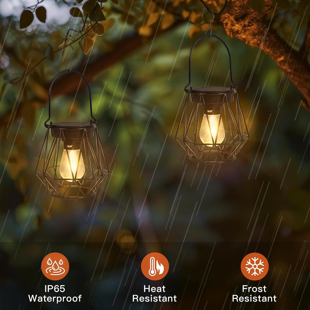 Ketom Solarlampe aussen 2er Set haengend/stehend Metall IP65 Diamant Schwarz