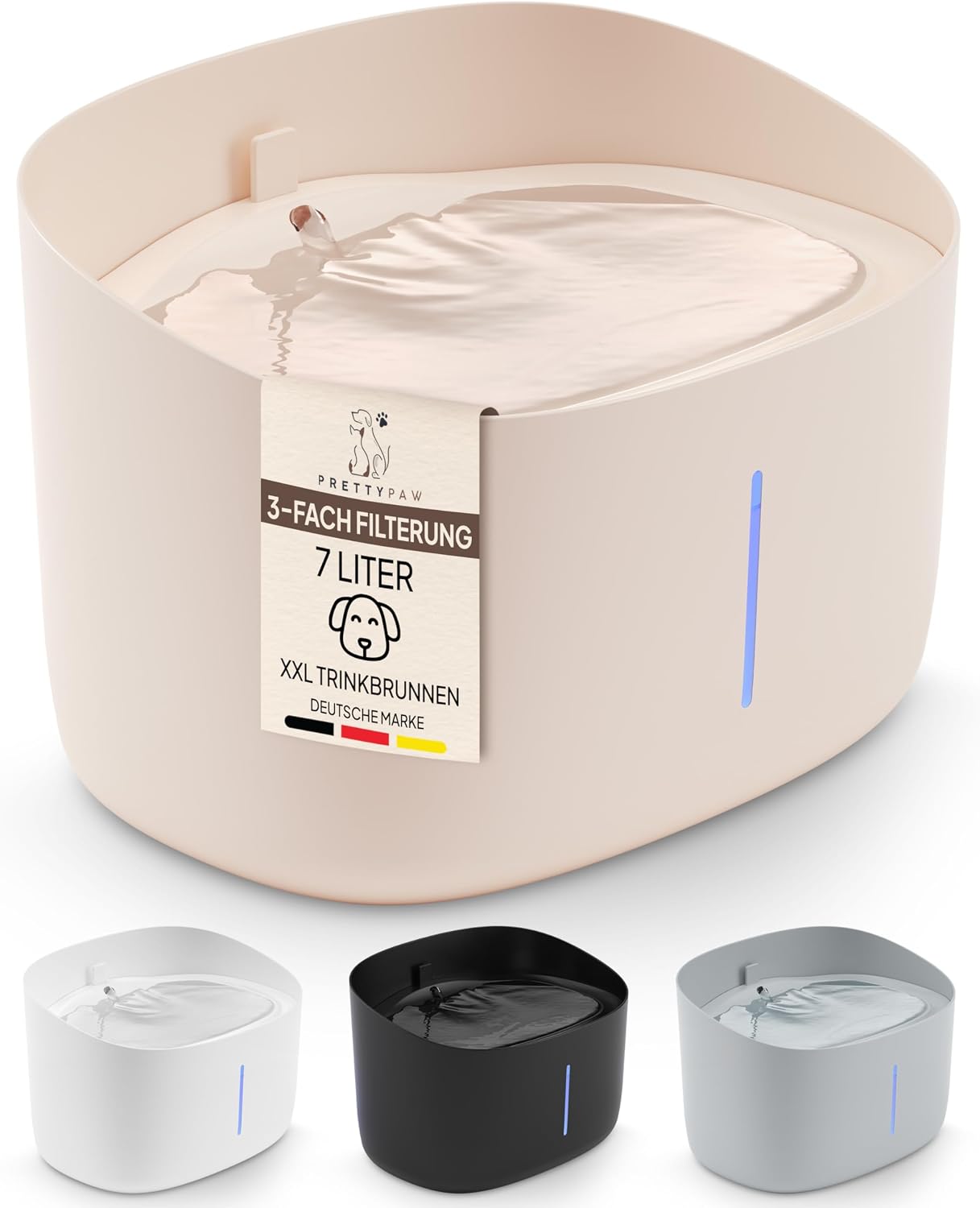 Pretty Paw Trinkbrunnen fuer Hunde leise BPA-frei mit Filter & LED