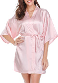 Vlazom Satin Kimono Damen kurz V‑Ausschnitt mit Guertel S-XXL