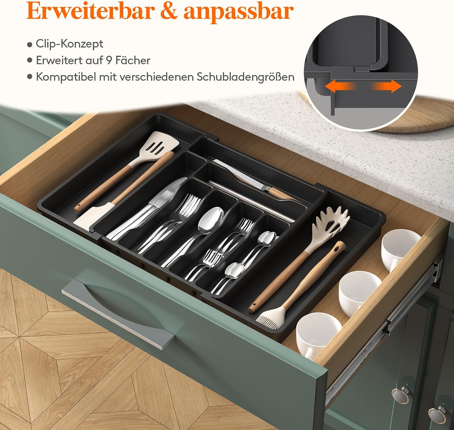 Lifewit Besteckkasten verstellbar Kunststoff Einsatz fuer Schublade