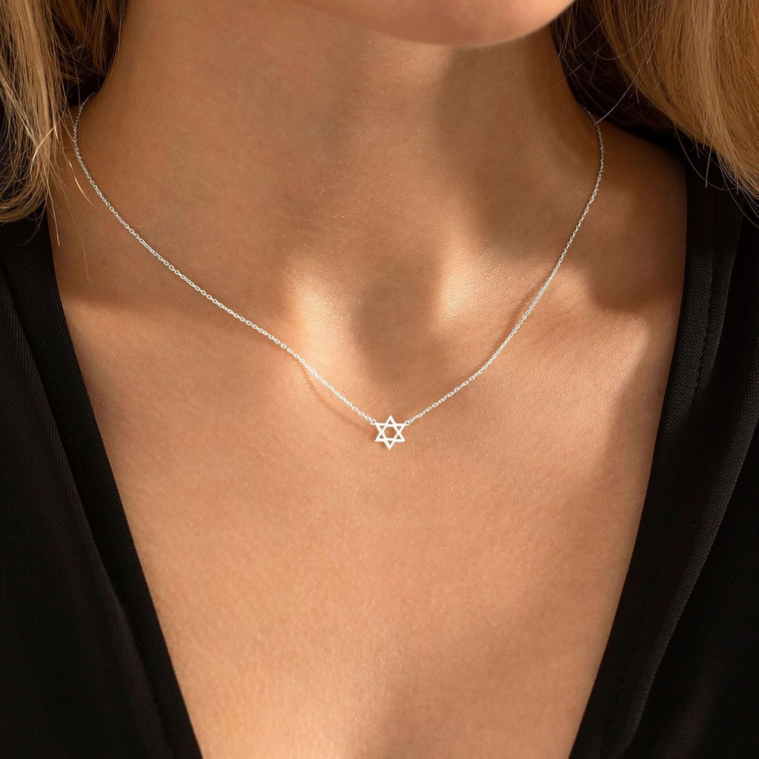 HANLI Silberkette 925 Damen zarte Anhaenger Horn Davidstern Schmetterling Sonne L