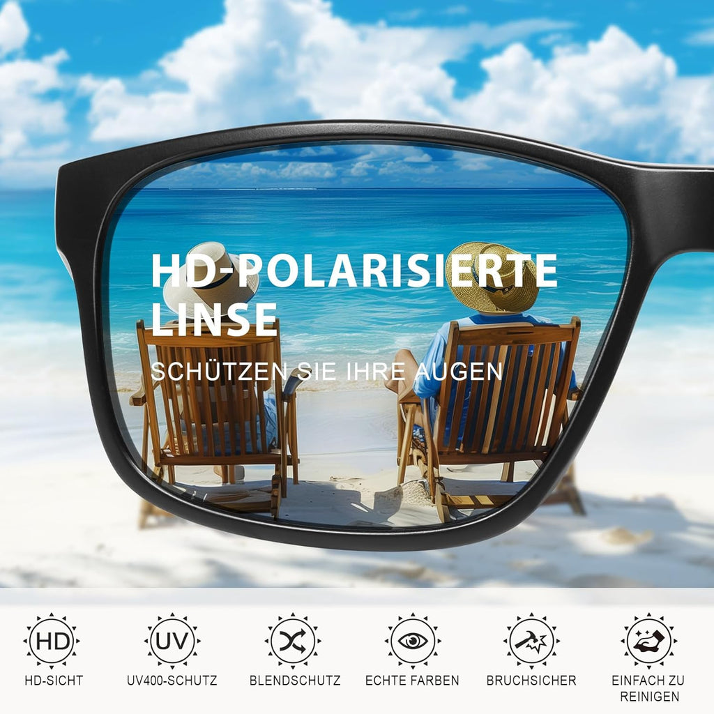 Sonnenbrille Herren Damen polarisiert UV400 unisex schwarz rechteckig Sport