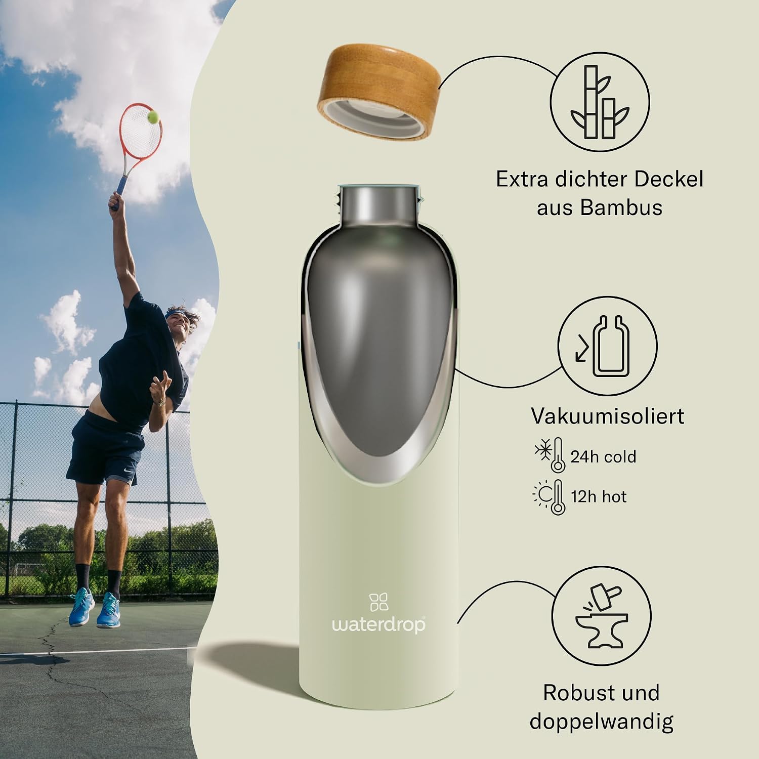Waterdrop Edelstahl Trinkflasche BPA-frei auslaufsicher Thermoskanne